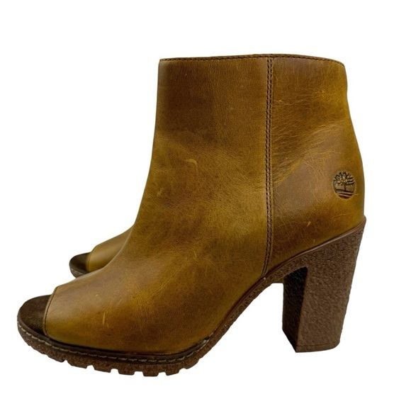 Timberland Women's Size 6 Tillston Peep Toe Leather Boots Ankle Booties Tan - Picture 4 of 16